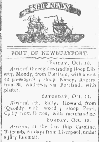 caroline arrival newburyport herald 1817 Oct 14 cropped