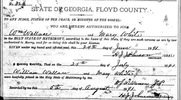 1891 Mary White marries Wallace